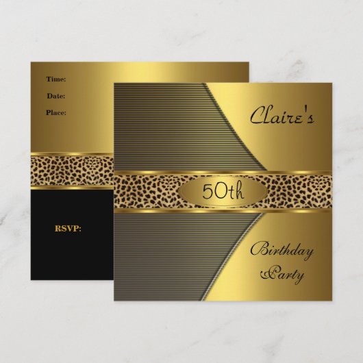 Gold Black Leopard Invite 50e verjaardag Kaart (Voorkant / Achterkant)