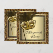 Gold Black Leopard Masquerade Party Kaart (Voorkant / Achterkant)