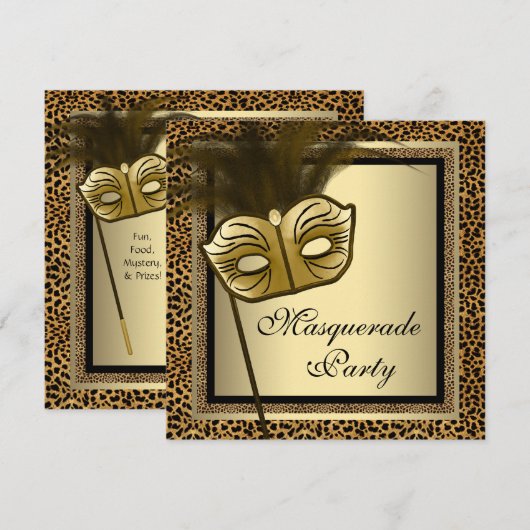 Gold Black Leopard Masquerade Party Kaart (Voorkant / Achterkant)
