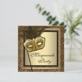 Gold Black Leopard Masquerade Party Kaart (Staand voorkant)