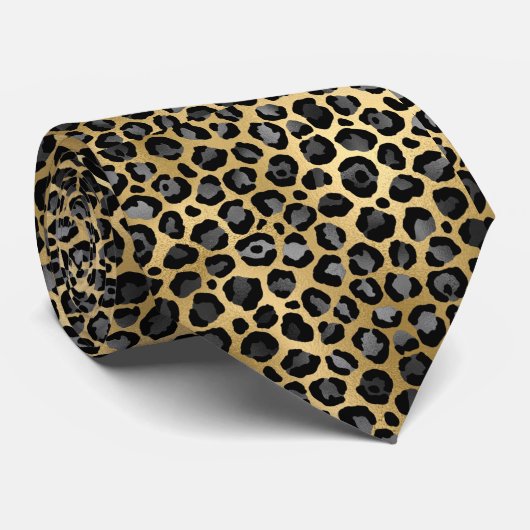 GOLD BLACK LEOPARD PATTERNED MANNEN STROPDAS (Opgerold)