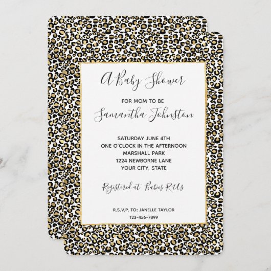 Gold Black Leopard Print Baby shower Kaart (Voorkant / Achterkant)