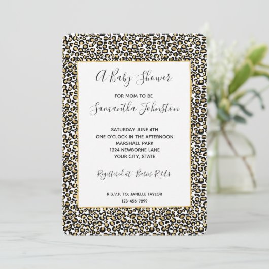 Gold Black Leopard Print Baby shower Kaart (Staand voorkant)