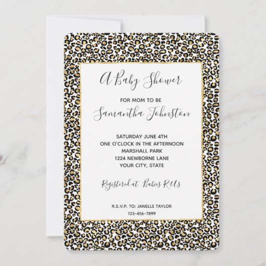 Gold Black Leopard Print Baby shower Kaart (Voorkant)