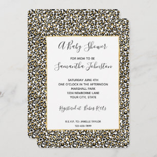Gold Black Leopard Print Baby shower Kaart