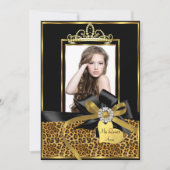 Gold Black Leopard Print & Bow Photo Quinceanera Kaart (Voorkant)