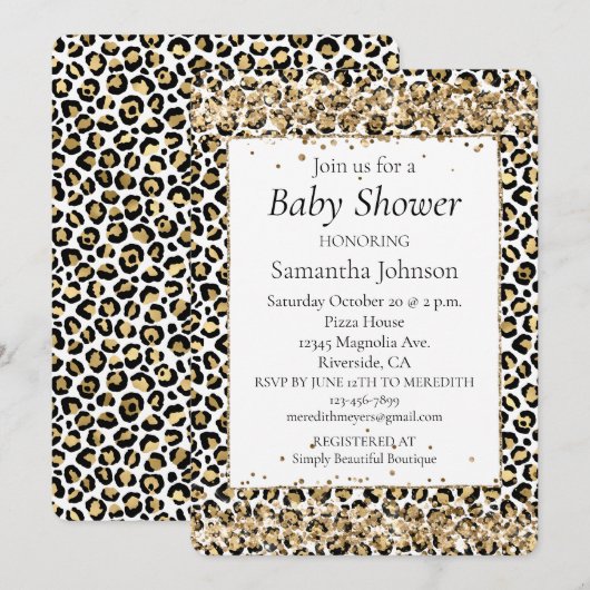 Gold Black leopard Print Glitter Confetti Kaart (Voorkant / Achterkant)