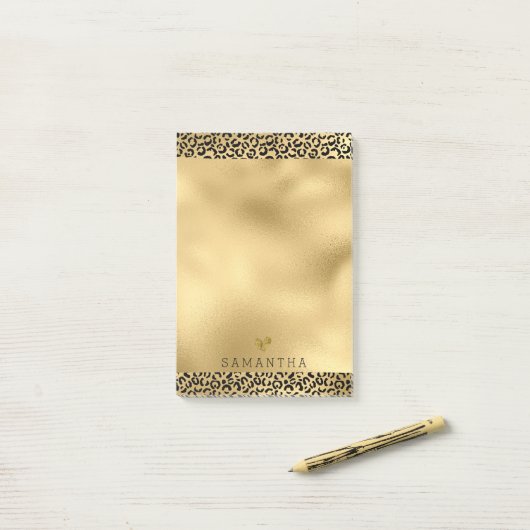 Gold Black Leopard-printer op maat Post-it® Notes (Op bureau)