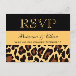 Gold Black Leopard RSVP Huwelijksreactie Uitnodiging Briefkaart