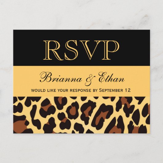 Gold Black Leopard RSVP Huwelijksreactie Uitnodiging Briefkaart (Voorkant)