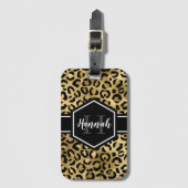 Gold Black Leopard Spots Monogram Bagagelabel (Voorkant (verticaal))