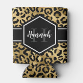 Gold Black Leopard Spots Monogram Blikjeskoeler (Achterkant)
