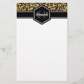 Gold Black Leopard Spots Monogram Briefpapier (Voorkant)