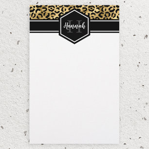 Gold Black Leopard Spots Monogram Briefpapier