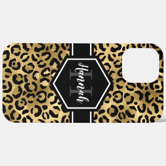 Gold Black Leopard Spots Monogram Case-Mate iPhone Case (Achterkant / Rechts)