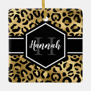 Gold Black Leopard Spots Monogram Foto Keramisch Ornament