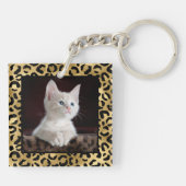 Gold Black Leopard Spots Monogram Foto Sleutelhanger (Achterkant)