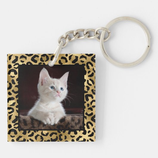 Gold Black Leopard Spots Monogram Foto Sleutelhanger (Achterkant)