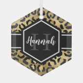 Gold Black Leopard Spots Monogram Glas Ornament (Voorkant)