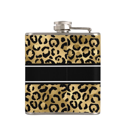 Gold Black Leopard Spots Monogram Heupfles (Achterkant)