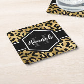 Gold Black Leopard Spots Monogram Kartonnen Onderzetters (Schuin)