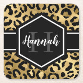 Gold Black Leopard Spots Monogram Kartonnen Onderzetters (Voorkant)