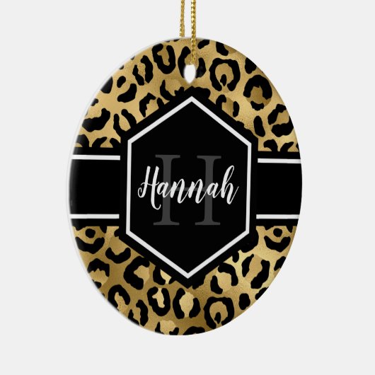 Gold Black Leopard Spots Monogram Keramisch Ornament (Rechts)