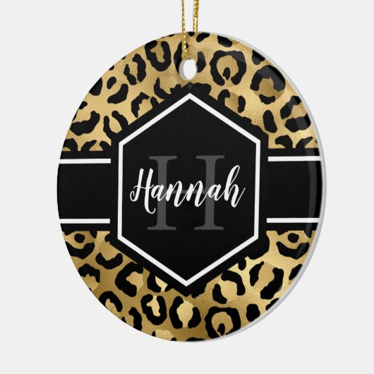 Gold Black Leopard Spots Monogram Keramisch Ornament (Links)