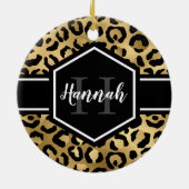 Gold Black Leopard Spots Monogram Keramisch Ornament (Achterkant)