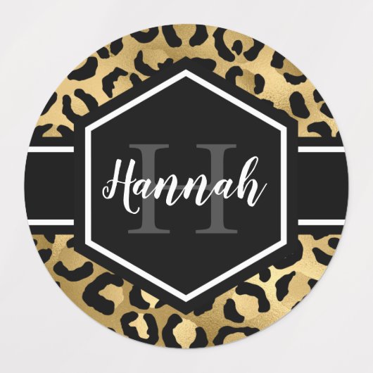 Gold Black Leopard Spots Monogram Labels (Design 1)