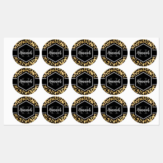 Gold Black Leopard Spots Monogram Labels (Vel)