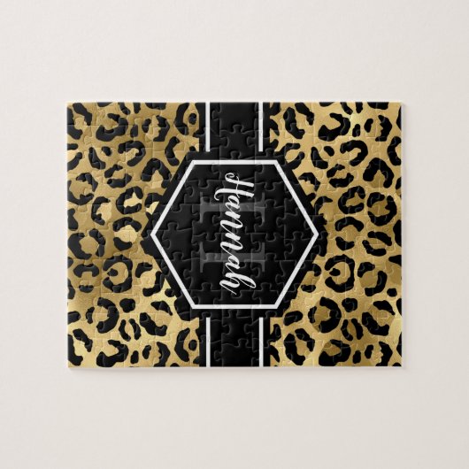Gold Black Leopard Spots Monogram Legpuzzel (Horizontaal)