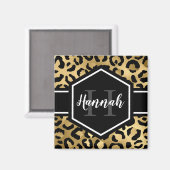 Gold Black Leopard Spots Monogram Magneet (Voorkant / Achterkant)
