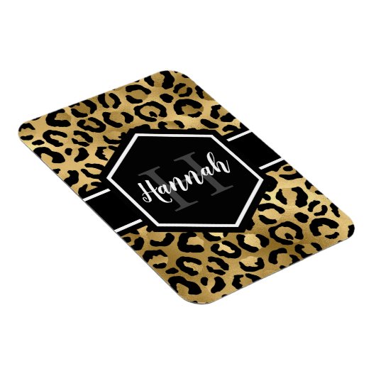 Gold Black Leopard Spots Monogram Magneet (Rechterzijde)