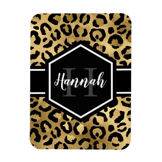 Gold Black Leopard Spots Monogram Magneet (Verticaal)
