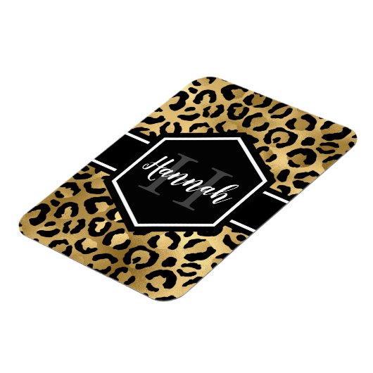 Gold Black Leopard Spots Monogram Magneet (Linkerzijde)