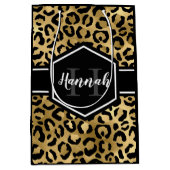 Gold Black Leopard Spots Monogram Medium Cadeauzakje (Voorkant)