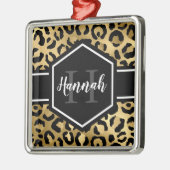 Gold Black Leopard Spots Monogram Metalen Ornament (Links)