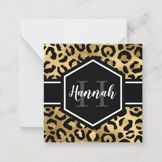 Gold Black Leopard Spots Monogram Note Card Notitiekaartje (Voorkant)