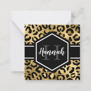 Gold Black Leopard Spots Monogram Note Card Notitiekaartje
