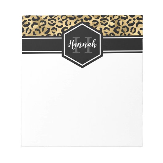 Gold Black Leopard Spots Monogram Notitieblok (Voorkant)