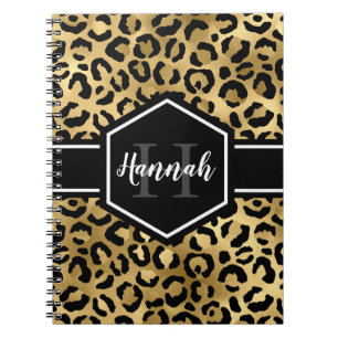 Gold Black Leopard Spots Monogram Notitieboek