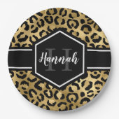 Gold Black Leopard Spots Monogram Papieren Bordje (Voorkant)