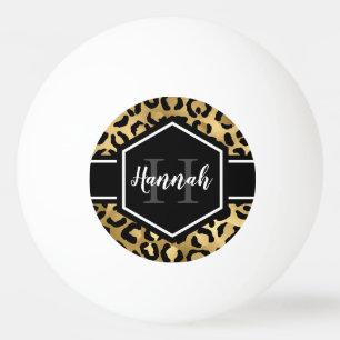 Gold Black Leopard Spots Monogram Pingpongbal