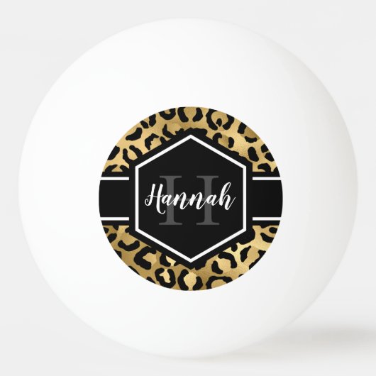 Gold Black Leopard Spots Monogram Pingpongbal (Voorkant)