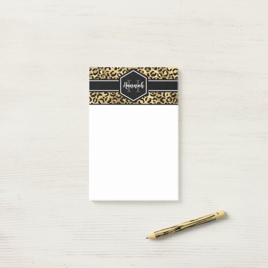 Gold Black Leopard Spots Monogram Post-it® Notes (Op bureau)