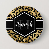 Gold Black Leopard Spots Monogram Ronde Button 7,6 Cm (Voorkant)