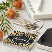 Gold Black Leopard Spots Monogram Sleutelhanger (Voorkant Rechts)