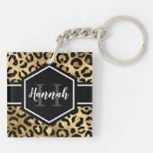 Gold Black Leopard Spots Monogram Sleutelhanger (Achterkant)
