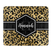Gold Black Leopard Spots Monogram Snijplank (Voorkant)